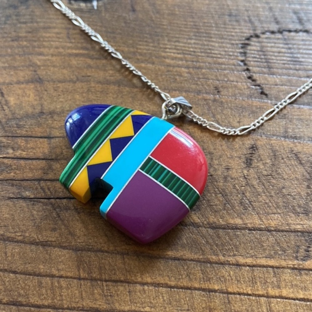 ❤️HP❤️Authentic ZUNI NAVAJO pendant & sterling SS necklace genuine stone bear
